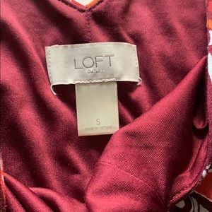 Loft a line floral dress red orange